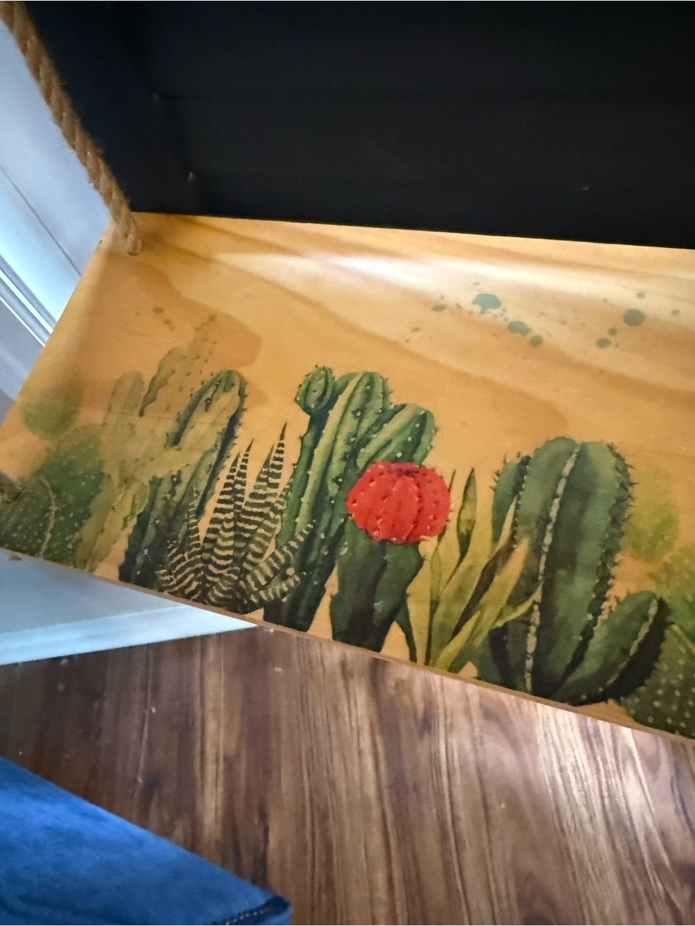 Hand-Painted Three-Tier Hanging Plant Shelf – Boho Botanical Decor